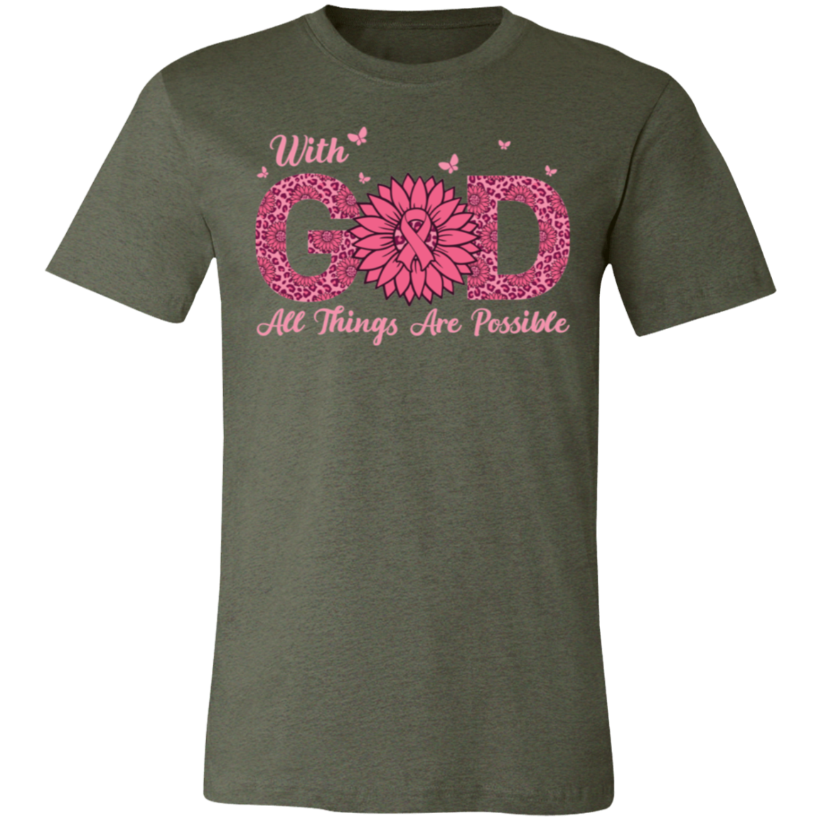 With God All Things Are Possible, Breast Cancer Awareness- Unisex Jersey T-Shirt