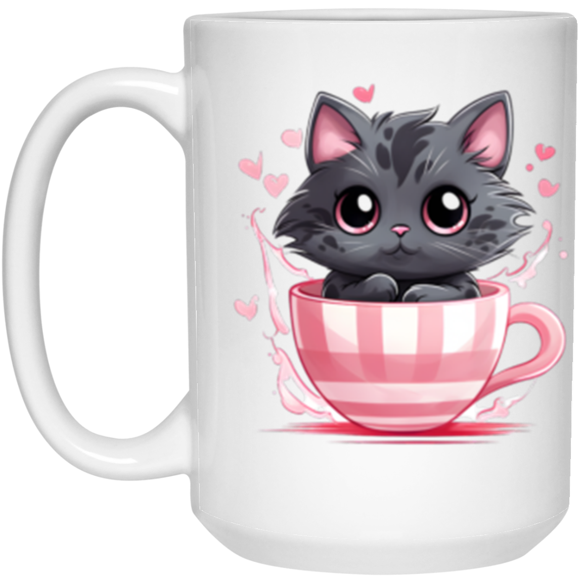 Cute Kitty, taza de té, envoltura completa - 11 y 15 oz. Taza blanca
