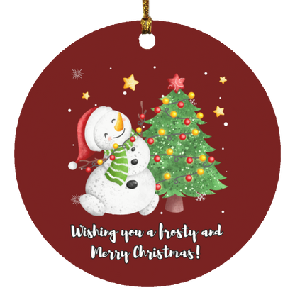 Wishing You A Frosty and Merry Christmas!- Wooden Circle Ornament