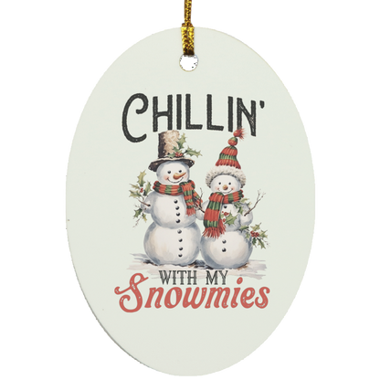 Chillin' With My Snowmies- Adorno ovalado de madera