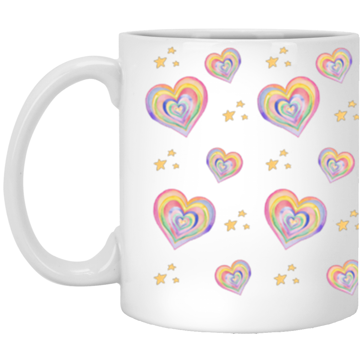 Rainbow Hearts Overload, Full Wrap Around - 11 & 15 oz. White Mug