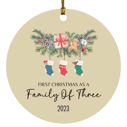 First Christmas As A Family Of (PERSONALIZE QUANTITY)- Wooden Circle Ornaments