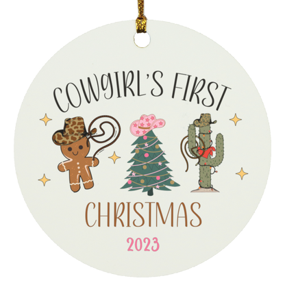 Cowgirl's First Christmas (2023)- Wooden Circle Ornament