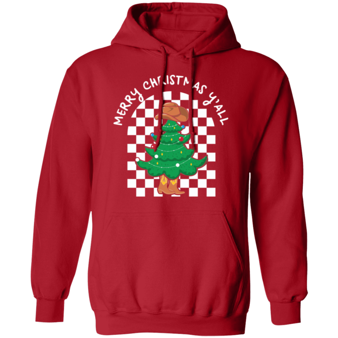 Merry Christmas Y'all, Christmas Tree - Unisex Pullover Hoodie