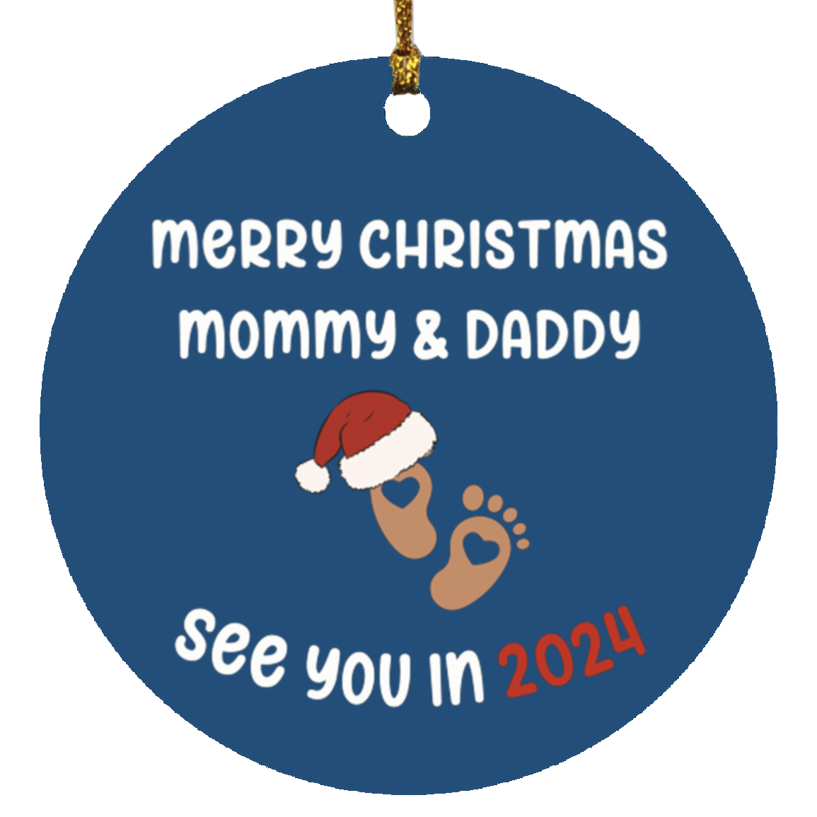 Feliz Navidad, mamá y papá... Nos vemos en 2024 (PERSONALIZA EL TONO DE PIEL) - Adornos circulares de madera