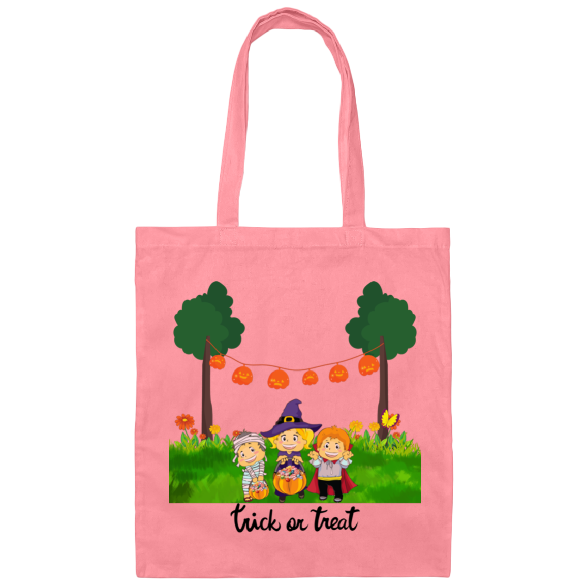 Children with costumes & candy baskets, Front & Back Design - Trick or Treat Bag