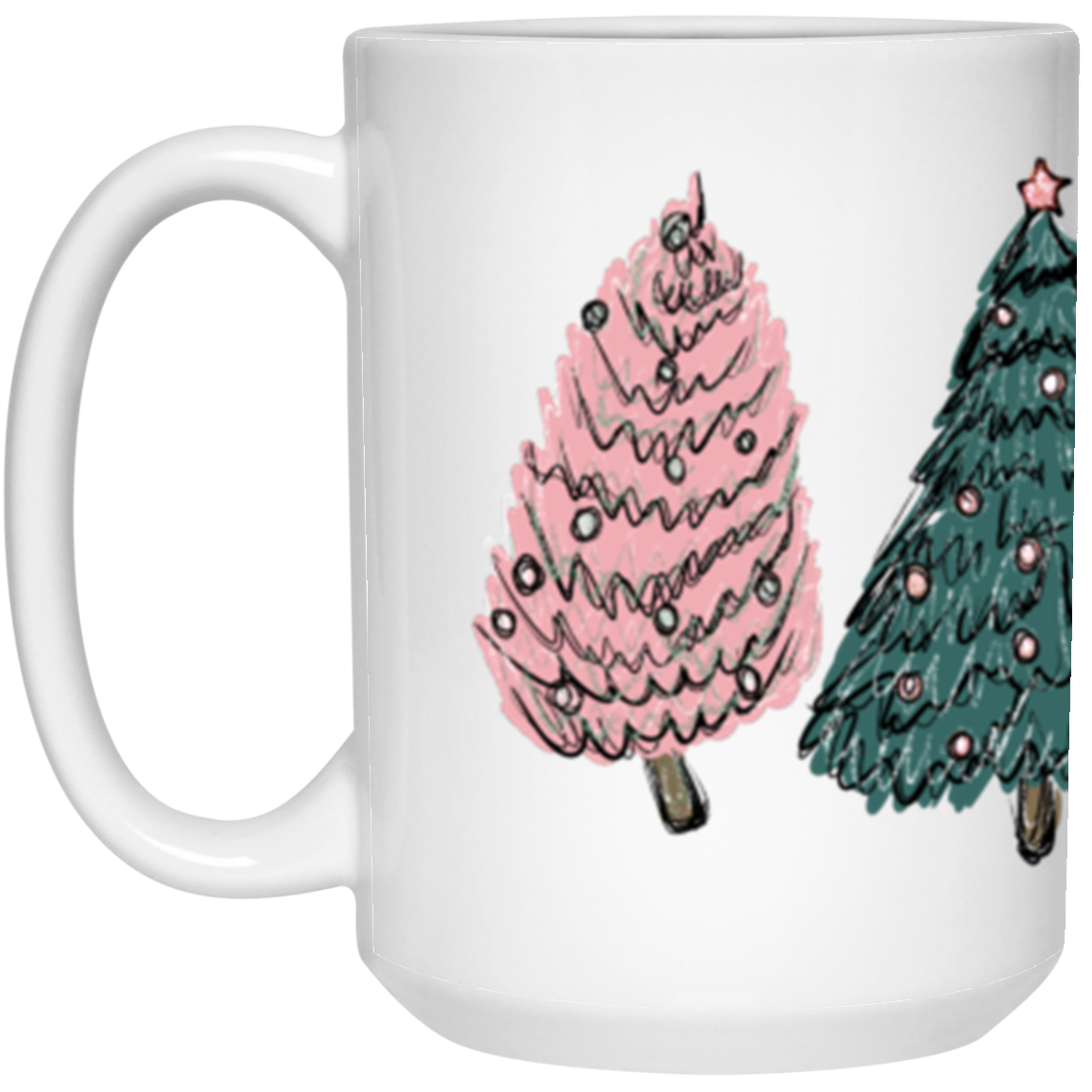 Christmas Trees, Pink & Green, Full Wrap-Around - 11 & 15 oz. White Mug