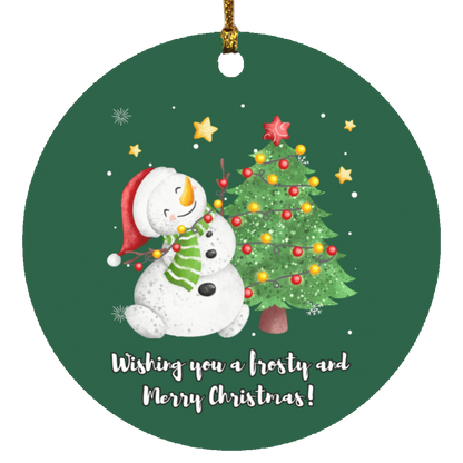 Wishing You A Frosty and Merry Christmas!- Wooden Circle Ornament