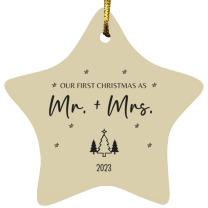 Our First Christmas As Mr. + Mrs. (2023)- Wooden Circle, Star, & Heart Ornaments