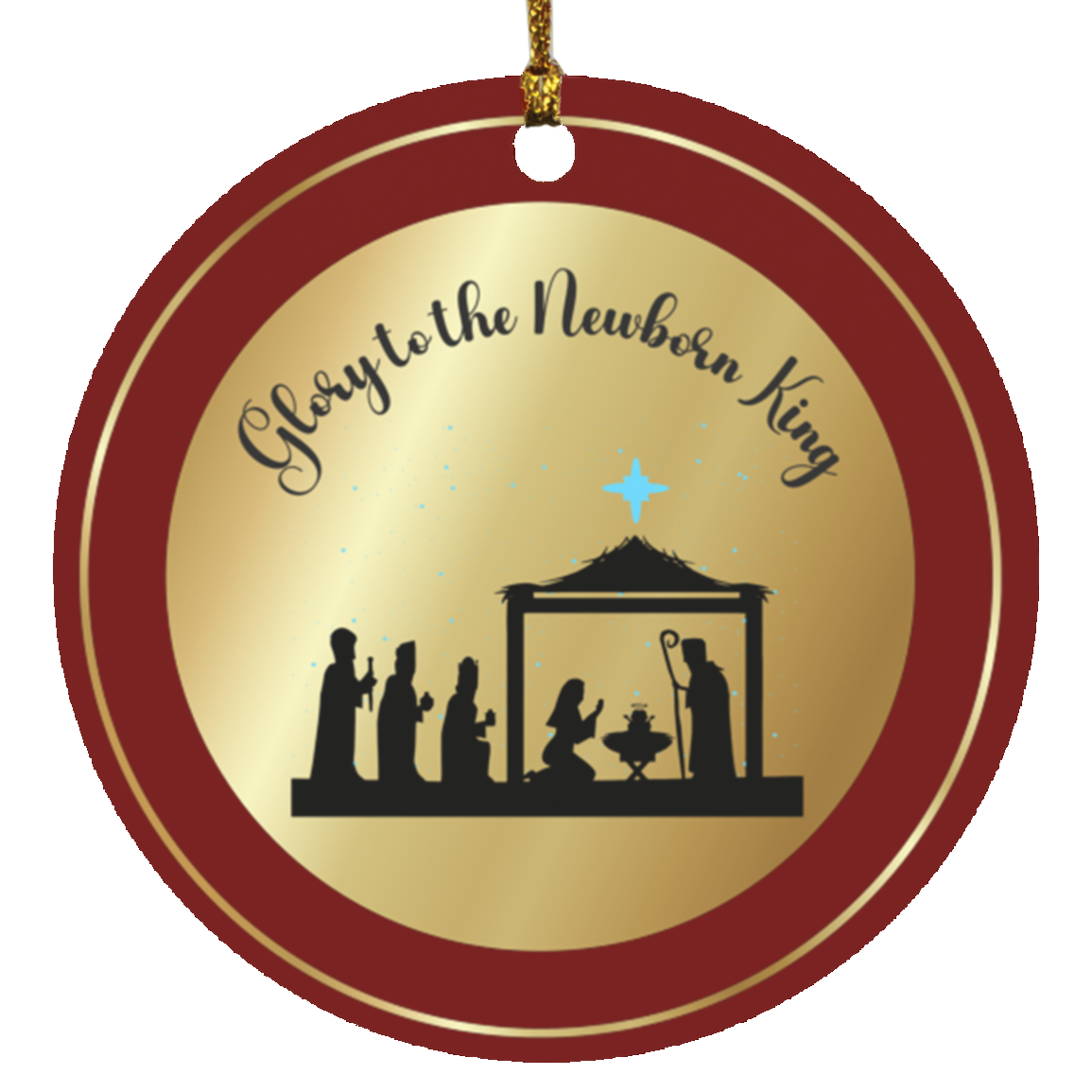 Glory to the newborn King - Wooden Circle Ornament