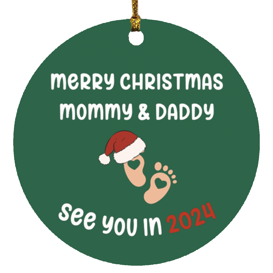 Feliz Navidad, mamá y papá... Nos vemos en 2024 (PERSONALIZA EL TONO DE PIEL) - Adornos circulares de madera