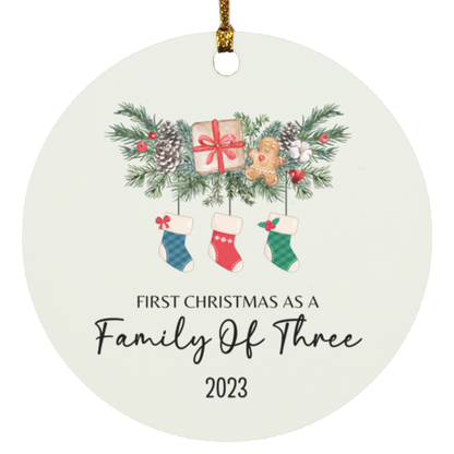 First Christmas As A Family Of (PERSONALIZE QUANTITY)- Wooden Circle Ornaments