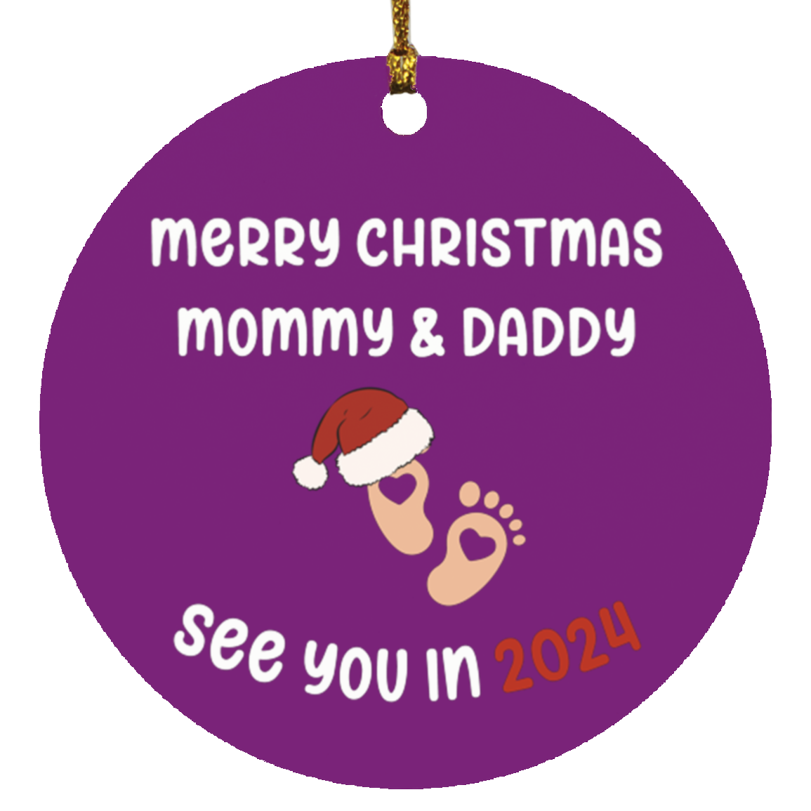 Merry Christmas Mommy & Daddy... See You In 2024 (PERSONALIZE SKIN TONE) - Wooden Circle Ornaments