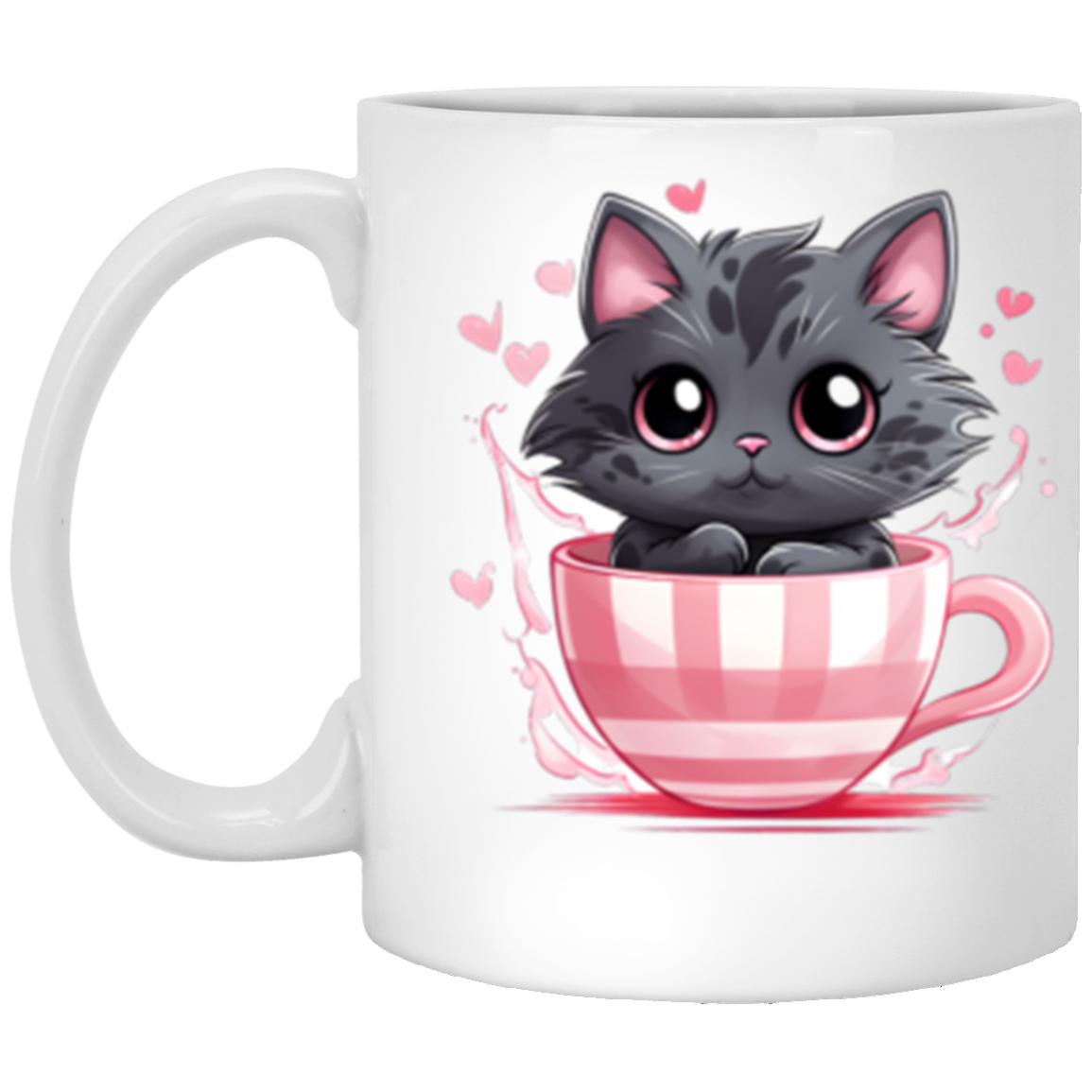 Cute Kitty, Teacup, Full Wrap-Around - 11 & 15 oz. White Mug