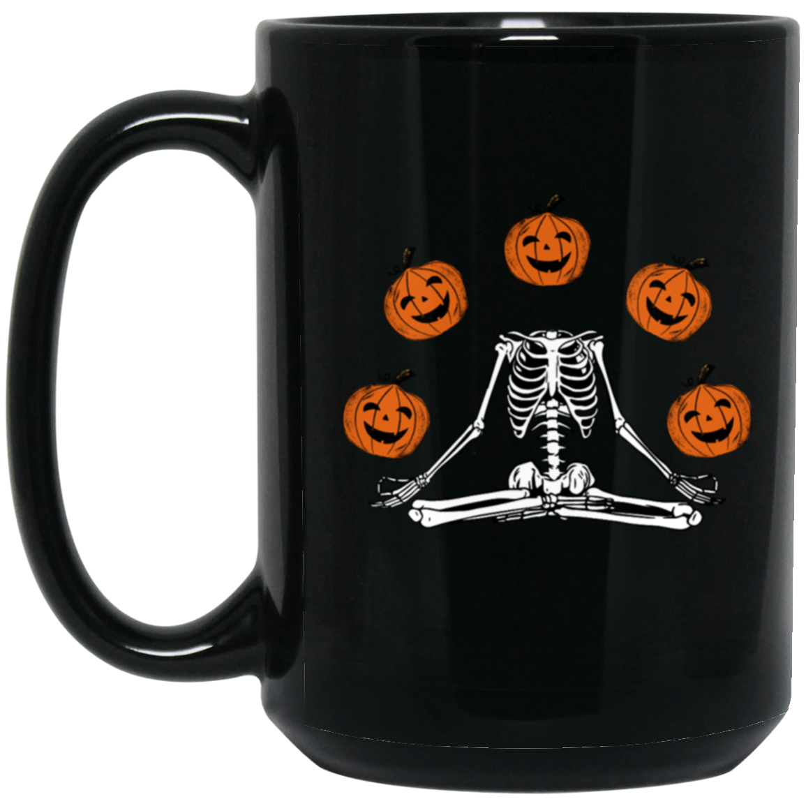 Pumpkin Skeleton - 11 & 15 oz. Black Mug