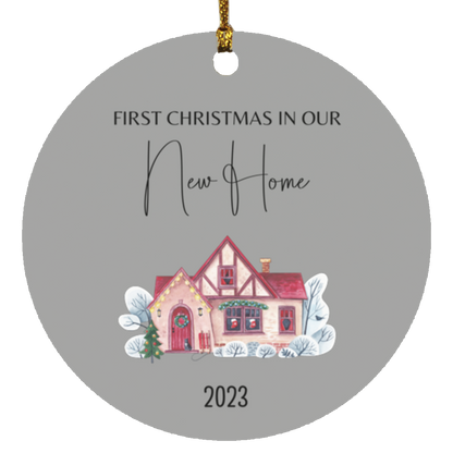 First Christmas In Our New Home (PERSONALIZE HOUSE) - Wooden Circle Ornaments