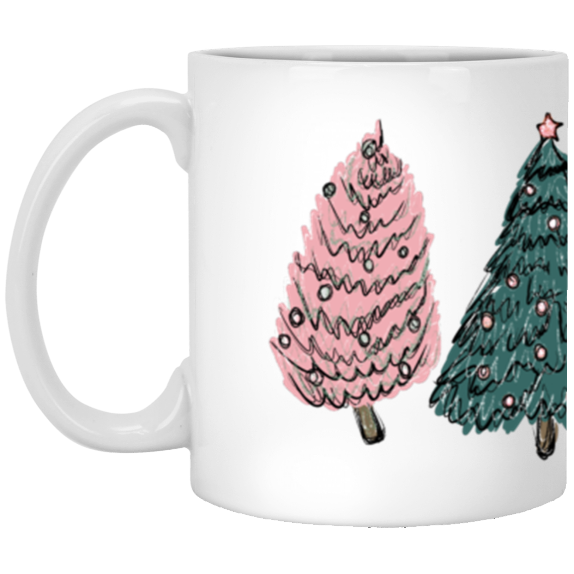 Christmas Trees, Pink & Green, Full Wrap-Around - 11 & 15 oz. White Mug