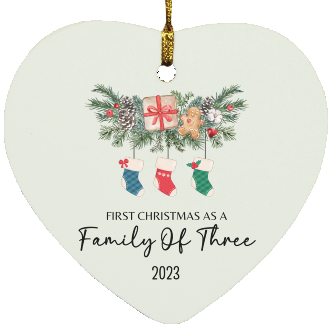 First Christmas As A Family Of (PERSONALIZE QUANTITY)- Wooden Heart Ornaments