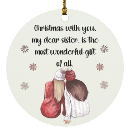 Navidad contigo, mi querida hermana: adornos circulares, ovalados, de estrella y de corazón de madera