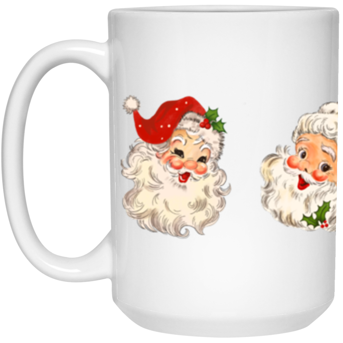 The Many Faces Of Santa, Full Wrap-Around - 11 & 15 oz. White Mug
