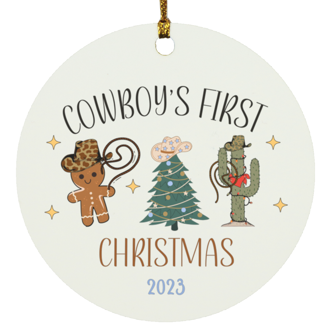 Primera Navidad del vaquero (2023)- Adorno circular de madera