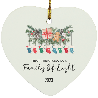 First Christmas As A Family Of (PERSONALIZE QUANTITY)- Wooden Heart Ornaments