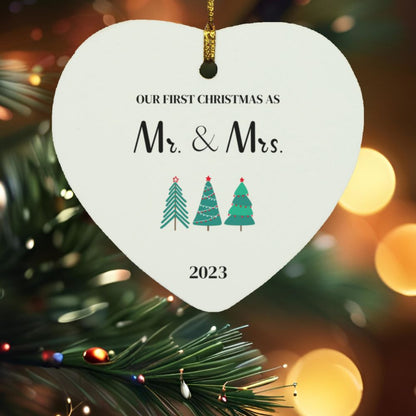 Our First Christmas As Mr & Mrs. (2023)- Wooden Heart Ornament