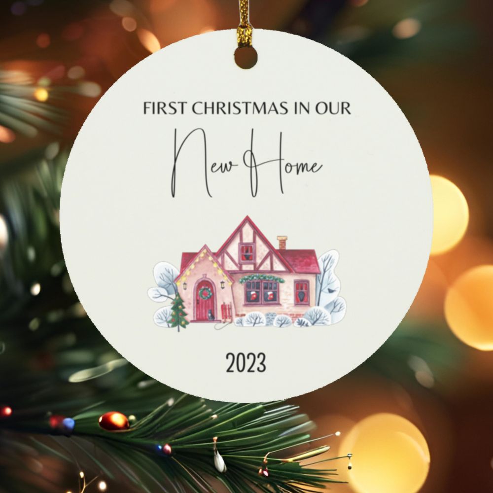 First Christmas In Our New Home (PERSONALIZE HOUSE) - Wooden Circle Ornaments