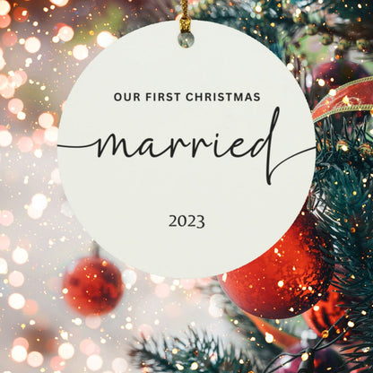 Our First Christmas Married (2023)- Wooden Circle and Heart Ornaments