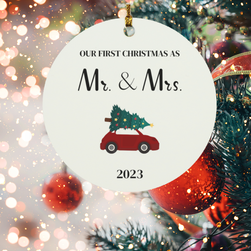 Nuestra primera Navidad como Sr. y Sra. (2023) - Adorno circular de madera