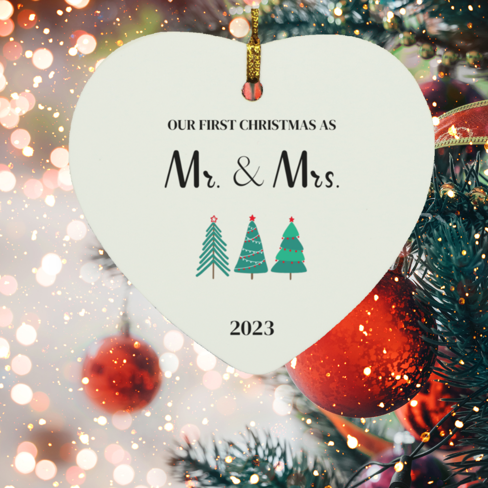 Our First Christmas As Mr & Mrs. (2023)- Wooden Heart Ornament