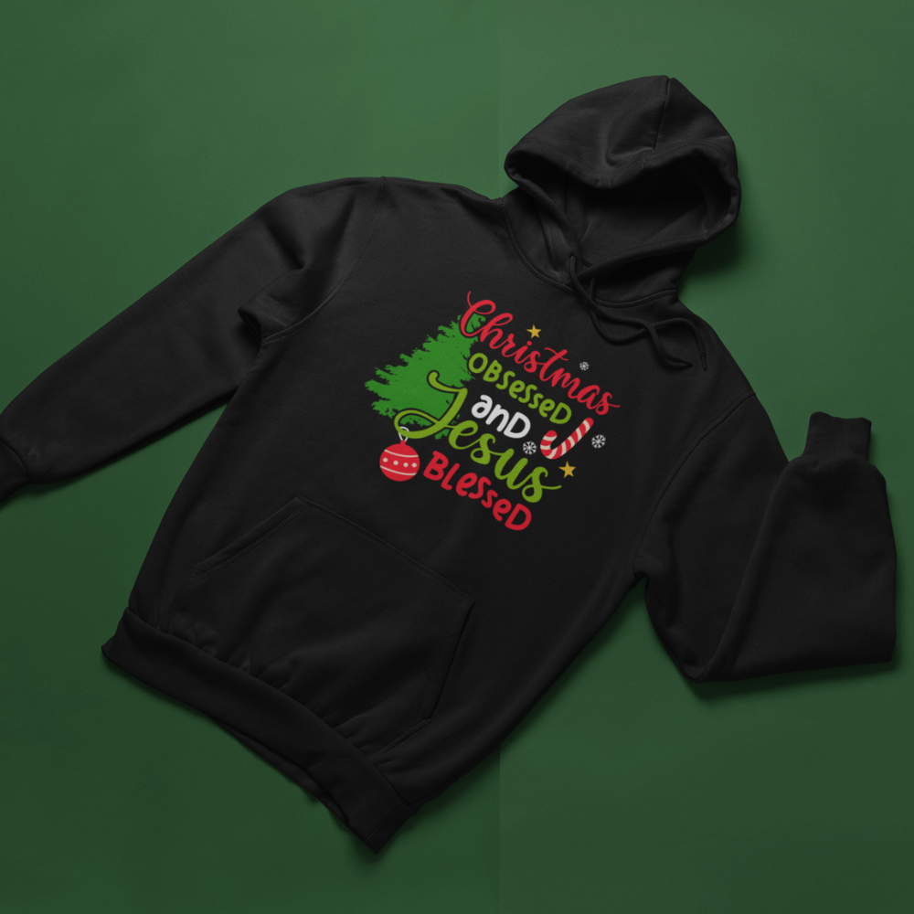 Christmas Obsessed and Jesus Blessed- Unisex Pullover Hoodie