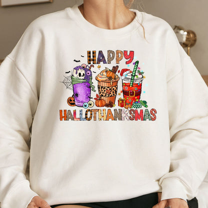 Happy Hallothanksmas - Unisex Ugly Sweater, Christmas, Winter, Fall
