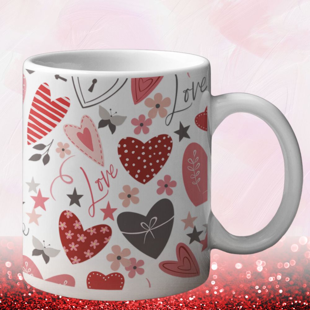 Love, Valentine's Theme, Full Wrap-Around - 11 & 15 oz. White Mug