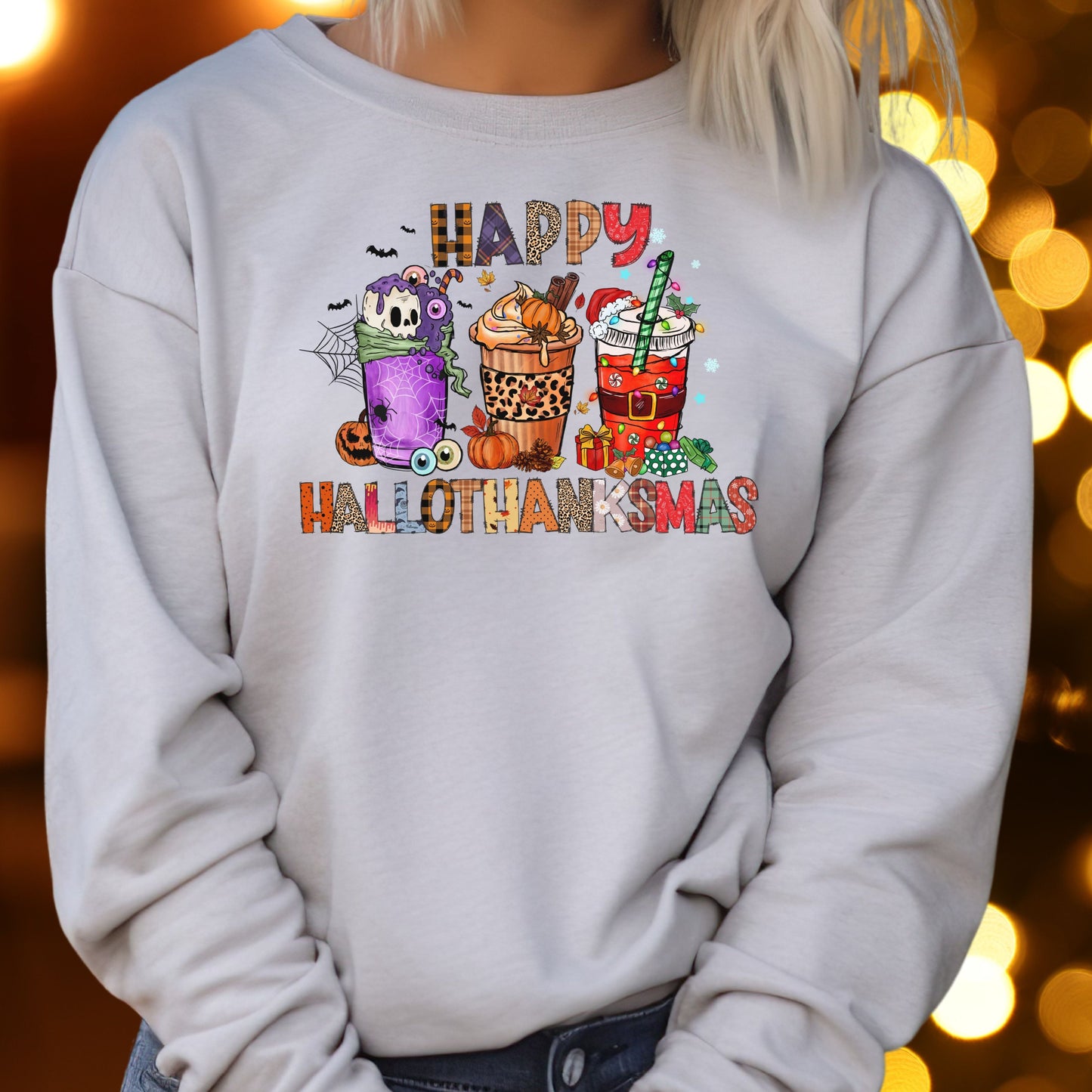 Happy Hallothanksmas - Suéter feo unisex, Navidad, Invierno, Otoño