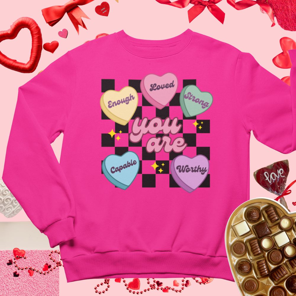 Valentine Candy Hearts- Ladies Sweatshirt, Valentine's Day, Winter