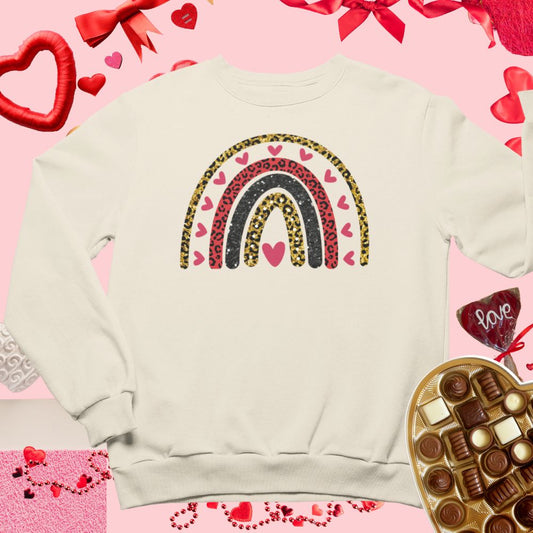 Rainbow + Hearts- Ladies Sweatshirt, Valentine's Day, Winter