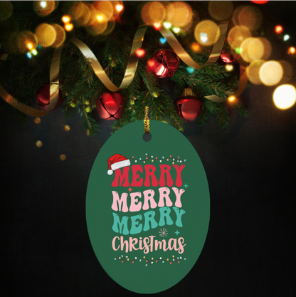 Merry, Merry, Merry Christmas- Wooden Oval Ornament