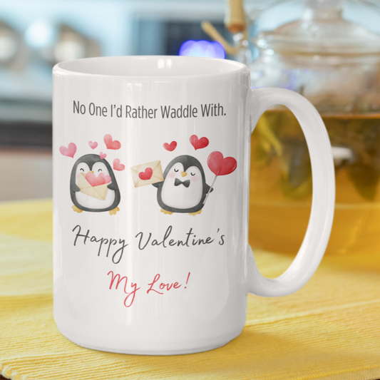 Love, Valentine Penguins, Full Wrap-Around - 11 & 15 oz. White Mug