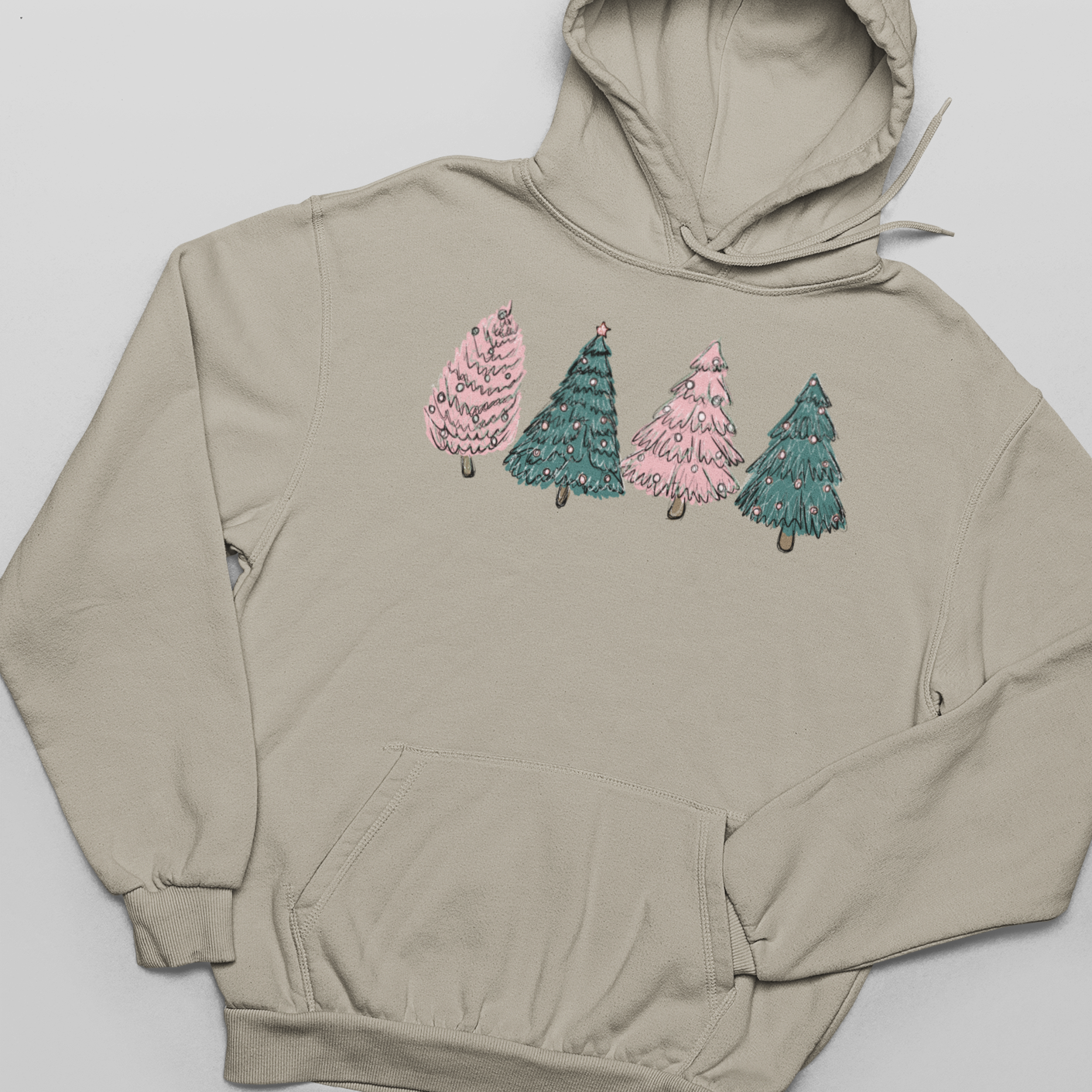Christmas Trees, Pink & Green - Unisex Pullover Hoodie