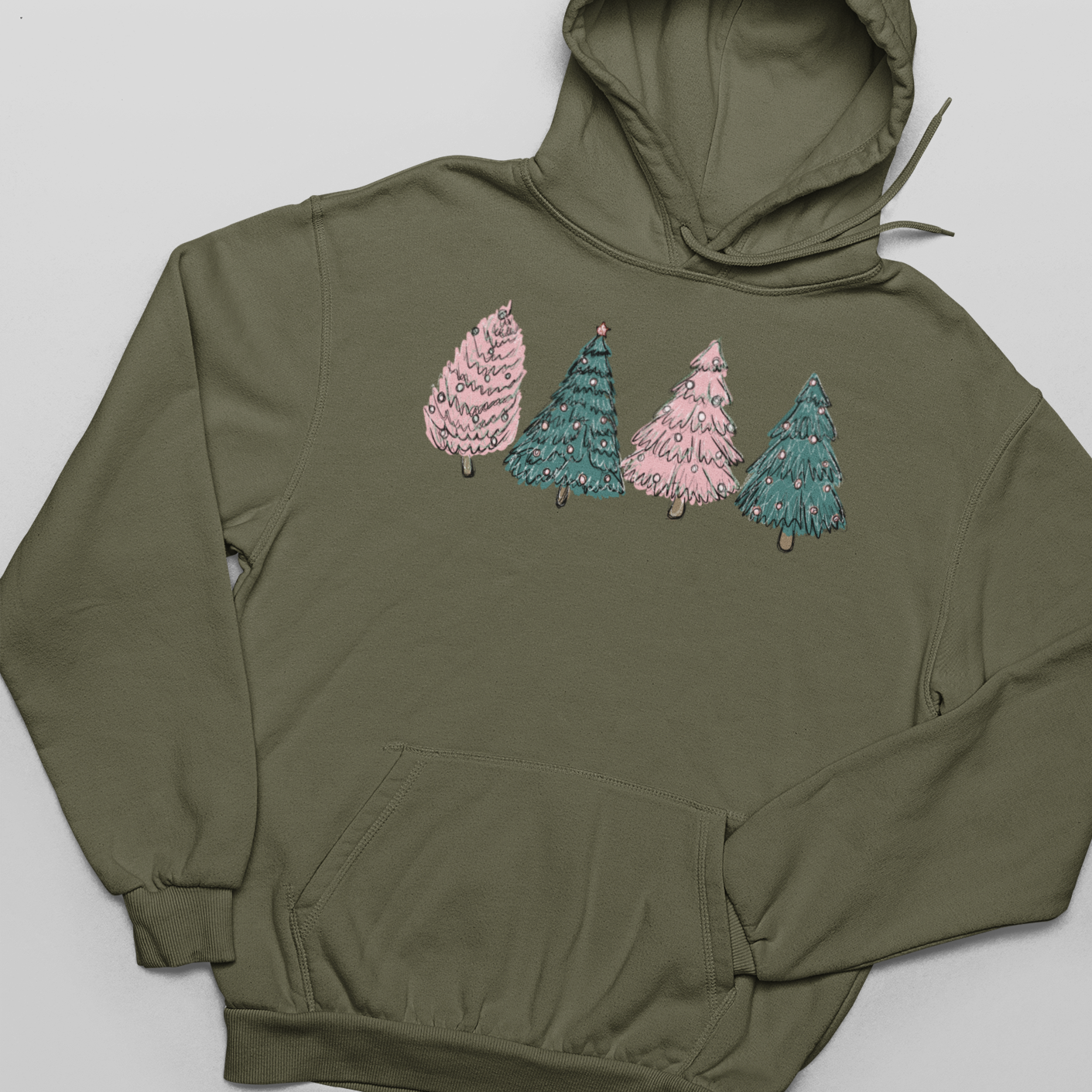 Christmas Trees, Pink & Green - Unisex Pullover Hoodie