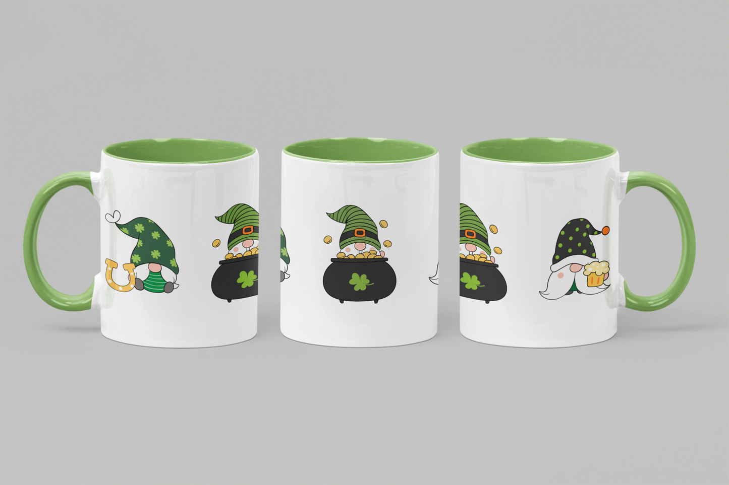 Three Leprechauns - 11 & 15 oz. White/Green Mug
