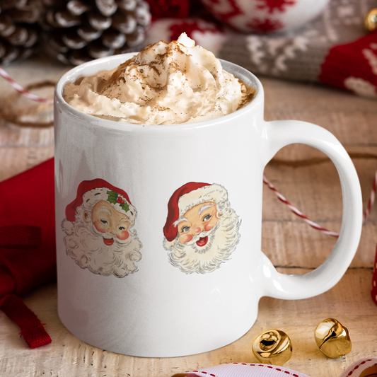The Many Faces Of Santa, Full Wrap-Around - 11 & 15 oz. White Mug