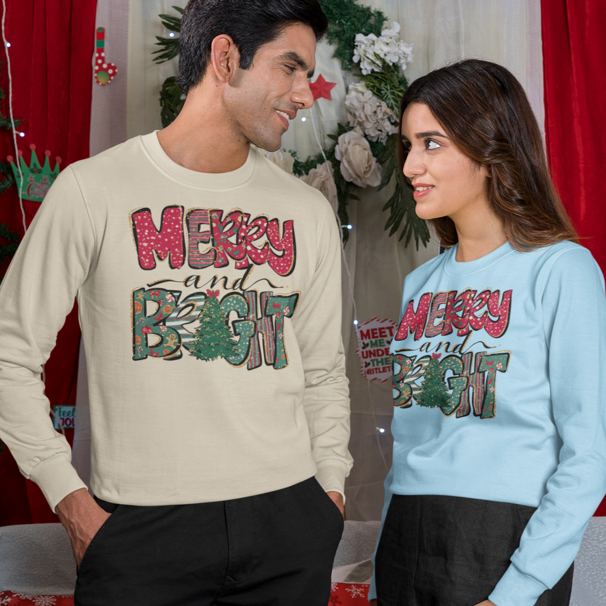 Merry and Bright - Suéter feo unisex, Navidad, Invierno, Otoño